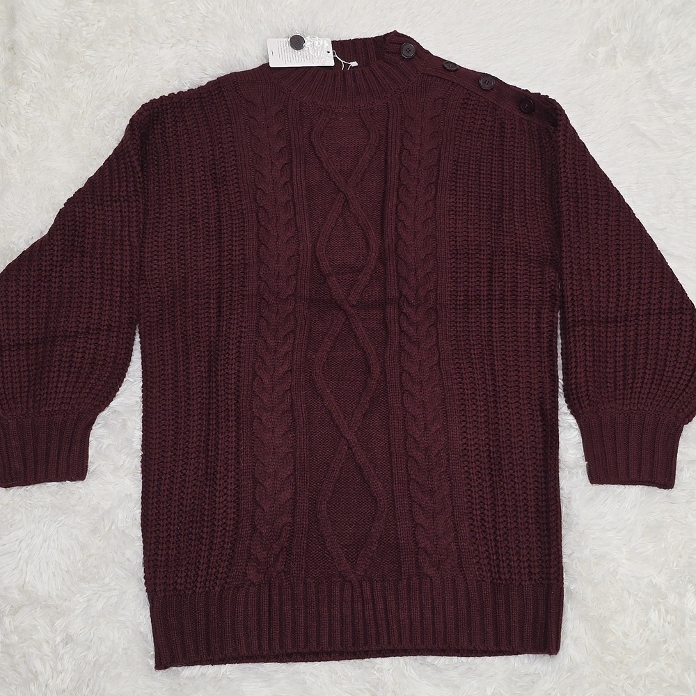 Lillusory Burgundy Cable Knit Sweater. Size M. NWT!